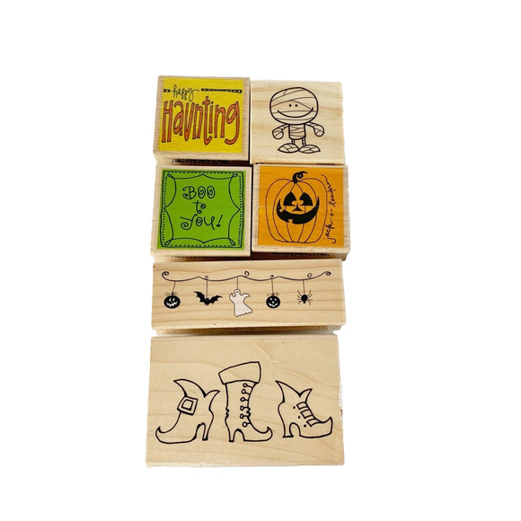 Halloween Rubber Stamp Lot Mummy Happy Haunting Witch Shoes Jack Set of 6 - Picture 1 of 8